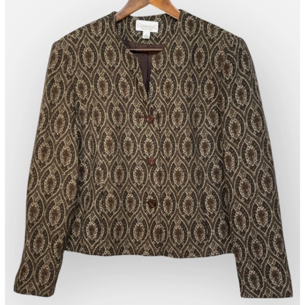 Conrad C Collection Womens 14 Brown Tapestry Blazer Jacket Wool Blend Canada
